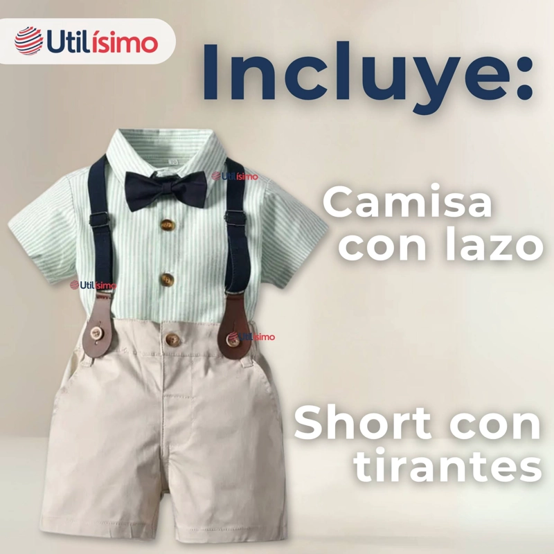 CONJUNTO DE VESTIR CON TIRANTES CAMISA PANTALON CORTO ALGODON BEBE - 5