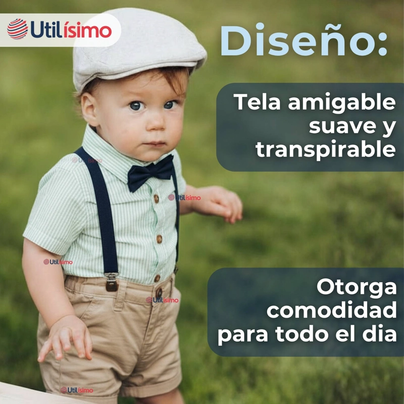 CONJUNTO DE VESTIR CON TIRANTES CAMISA PANTALON CORTO ALGODON BEBE - 8