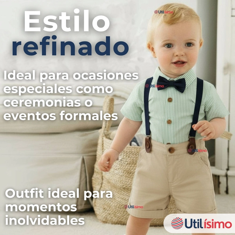 CONJUNTO DE VESTIR CON TIRANTES CAMISA PANTALON CORTO ALGODON BEBE - 10