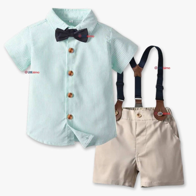 CONJUNTO DE VESTIR CON TIRANTES CAMISA PANTALON CORTO ALGODON - 1