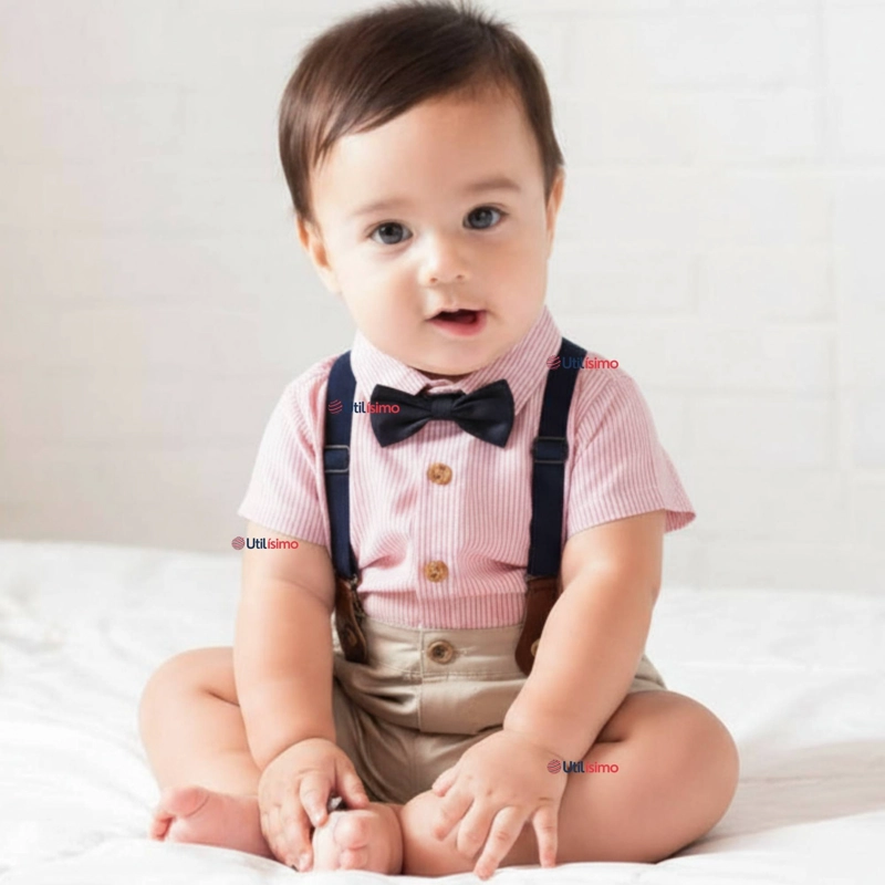 CONJUNTO DE VESTIR CON TIRANTES CAMISA PANTALON CORTO ALGODON BEBE - 1