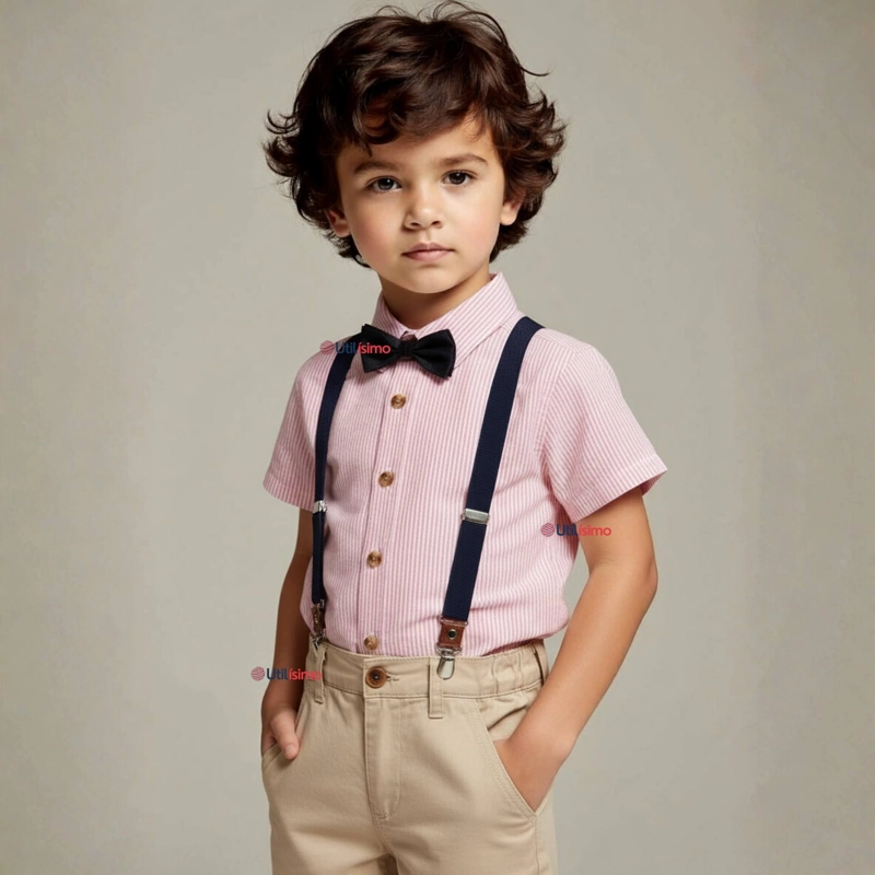 CONJUNTO DE VESTIR CON TIRANTES CAMISA PANTALON CORTO ALGODON NIÑO - 1