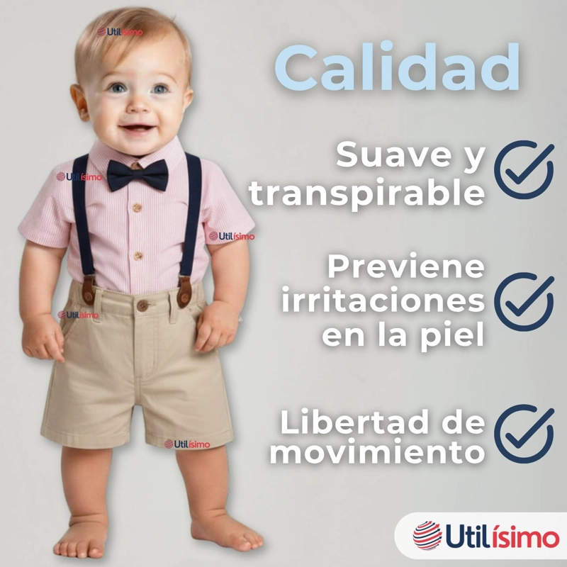 CONJUNTO DE VESTIR CON TIRANTES CAMISA PANTALON CORTO ALGODON NIÑO - 3