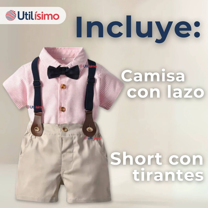 CONJUNTO DE VESTIR CON TIRANTES CAMISA PANTALON CORTO ALGODON NIÑO - 5