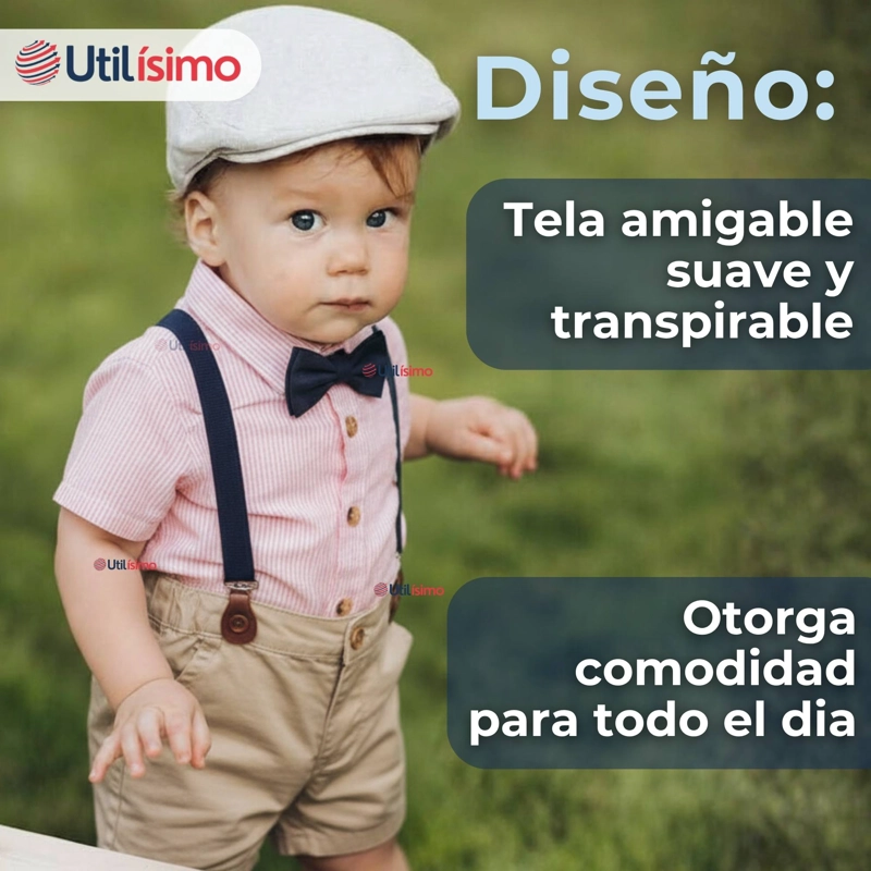 CONJUNTO DE VESTIR CON TIRANTES CAMISA PANTALON CORTO ALGODON NIÑO - 8
