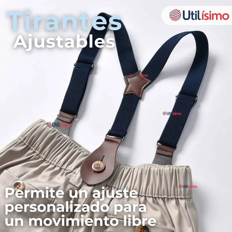 CONJUNTO DE VESTIR CON TIRANTES CAMISA PANTALON CORTO ALGODON NIÑO - 9