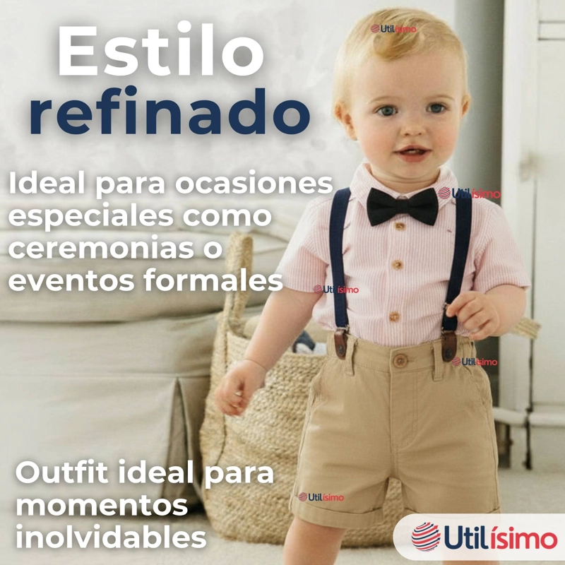 CONJUNTO DE VESTIR CON TIRANTES CAMISA PANTALON CORTO ALGODON NIÑO - 10
