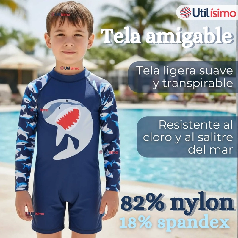 TRAJE DE BAÑO ENTERITO CON CREMALLERA MANGA LARGA NIÑO 2 A 6 AÑOS BLUE SHARK - 5