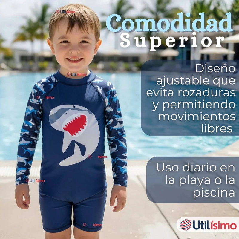 TRAJE DE BAÑO ENTERITO CON CREMALLERA MANGA LARGA NIÑO 2 A 6 AÑOS BLUE SHARK - 9