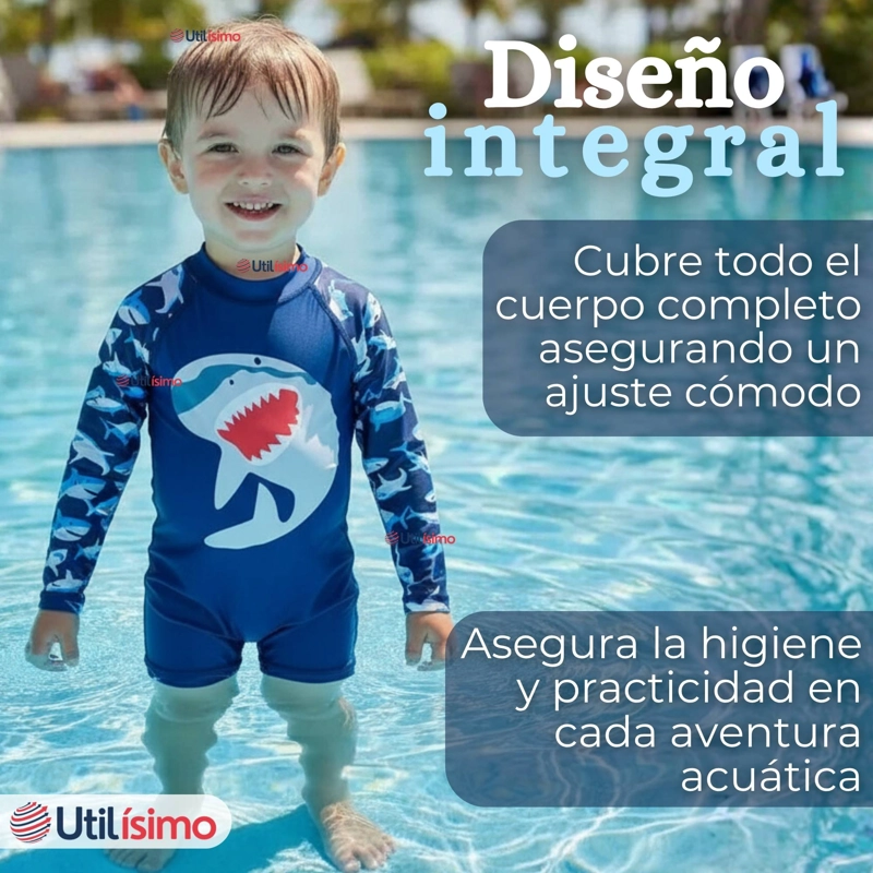 TRAJE DE BAÑO ENTERITO CON CREMALLERA MANGA LARGA NIÑO 2 A 6 AÑOS BLUE SHARK - 11