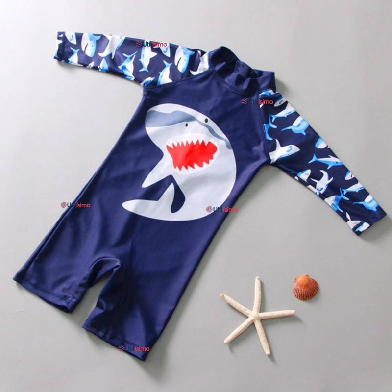 TRAJE DE BAÑO ENTERITO CON CREMALLERA MANGA LARGA NIÑO 2 A 6 AÑOS BLUE SHARK - 1