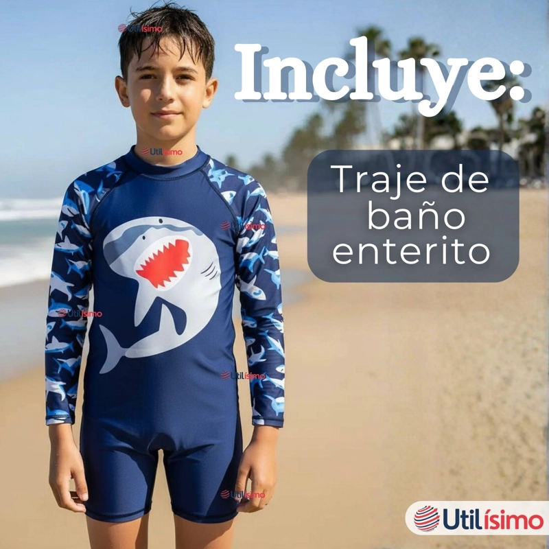 TRAJE DE BAÑO ENTERITO CON CREMALLERA MANGA LARGA NIÑO 2 A 6 AÑOS BLUE SHARK - 3
