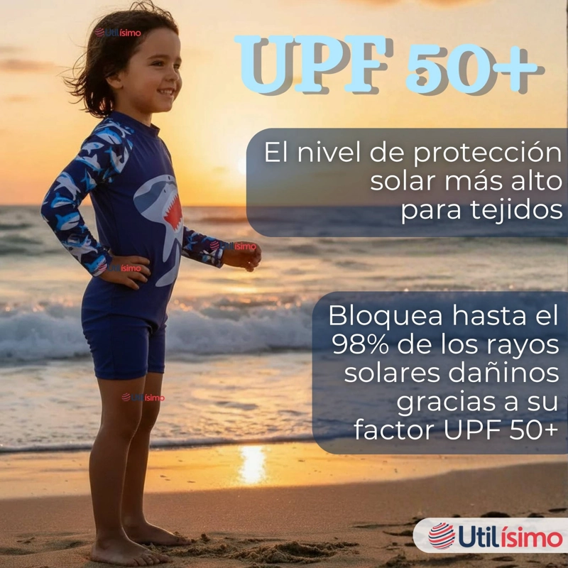 TRAJE DE BAÑO ENTERITO CON CREMALLERA MANGA LARGA NIÑO 2 A 6 AÑOS BLUE SHARK - 4