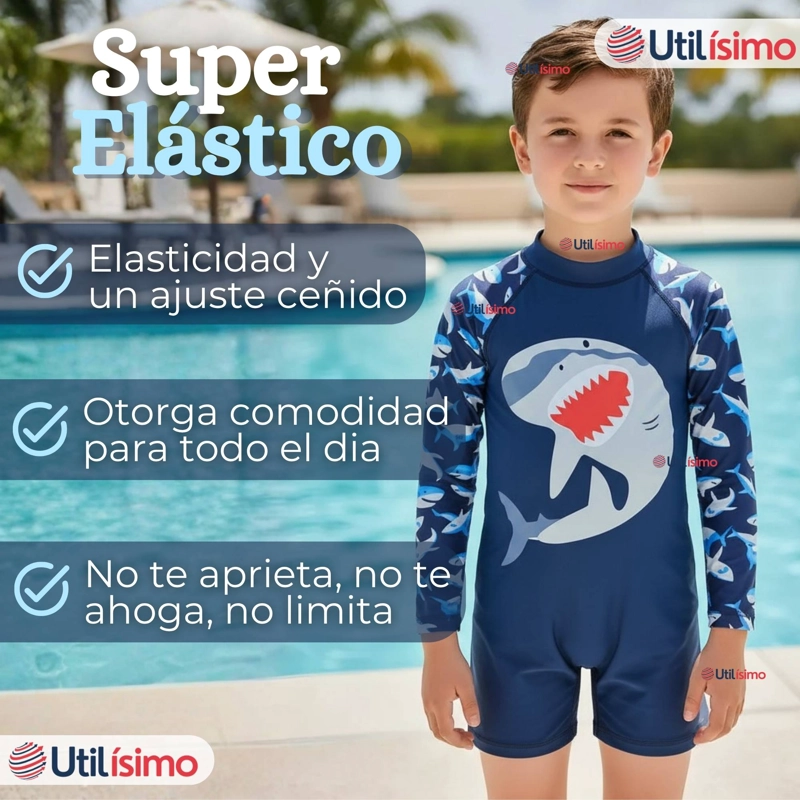 TRAJE DE BAÑO ENTERITO CON CREMALLERA MANGA LARGA NIÑO 2 A 6 AÑOS BLUE SHARK - 6