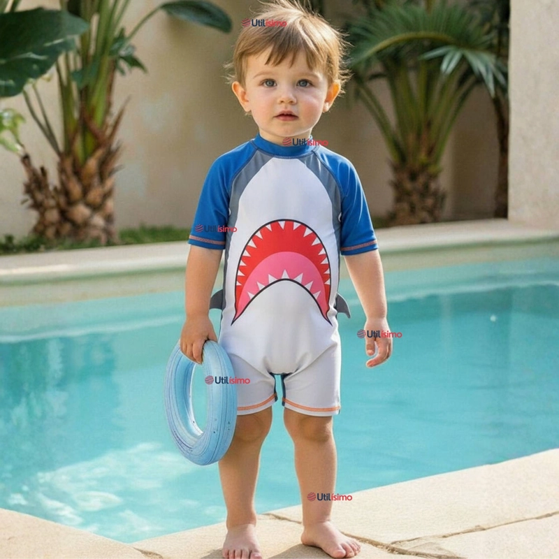 TRAJE DE BAÑO ENTERITO CON CREMALLERA MANGA CORTA NIÑO 2 A 6 AÑOS GRAY SHARK - 1