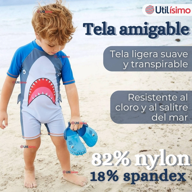 TRAJE DE BAÑO ENTERITO CON CREMALLERA MANGA CORTA NIÑO 2 A 6 AÑOS GRAY SHARK - 4