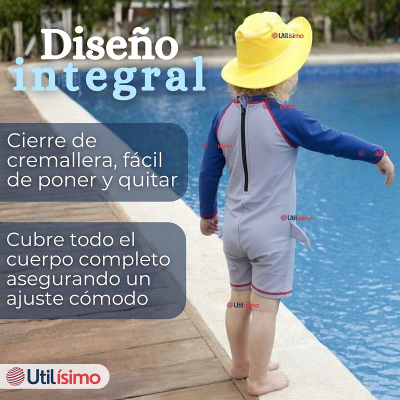 TRAJE DE BAÑO ENTERITO CON CREMALLERA MANGA CORTA NIÑO 2 A 6 AÑOS GRAY SHARK - 6