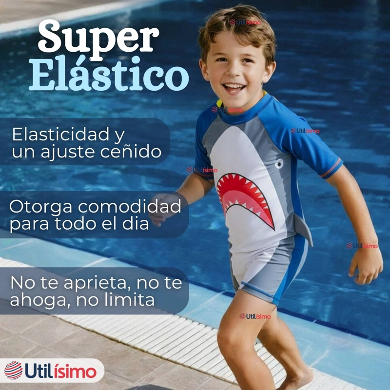 TRAJE DE BAÑO ENTERITO CON CREMALLERA MANGA CORTA NIÑO 2 A 6 AÑOS GRAY SHARK - 8
