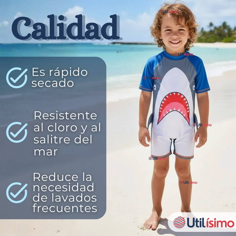 TRAJE DE BAÑO ENTERITO CON CREMALLERA MANGA CORTA NIÑO 2 A 6 AÑOS GRAY SHARK - 10