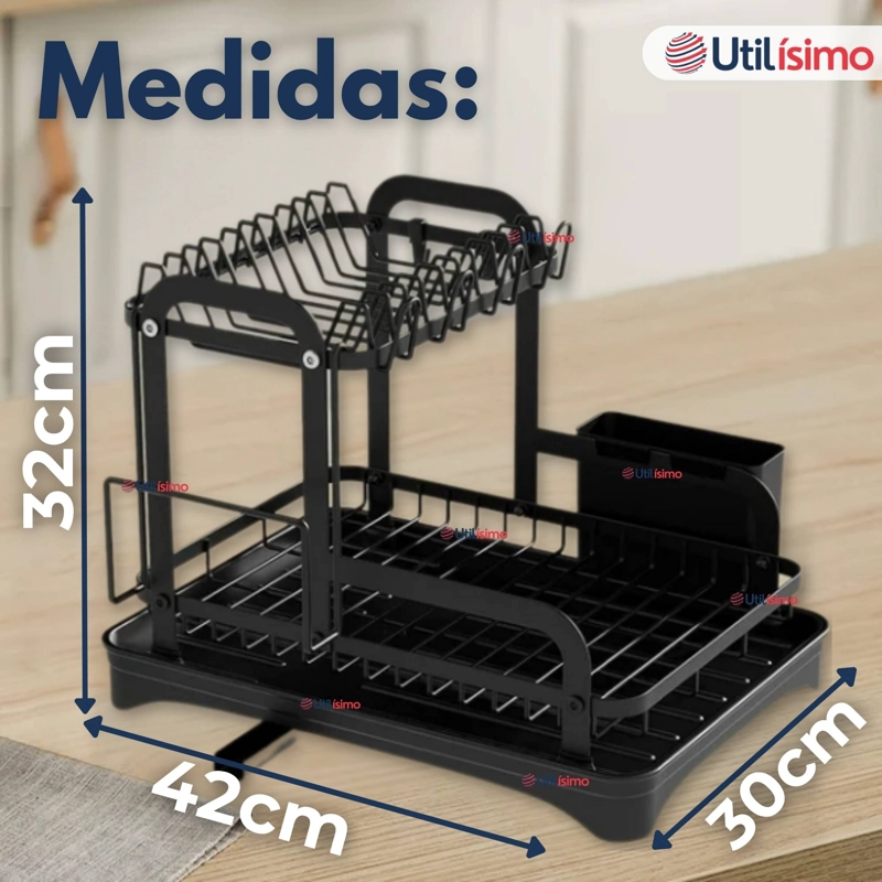 SECADOR ESCURRIDOR PARA PLATOS LOZA VAJILLA 2 NIVELES DRENAJE AUTOMATICO COLOR NEGR - 3