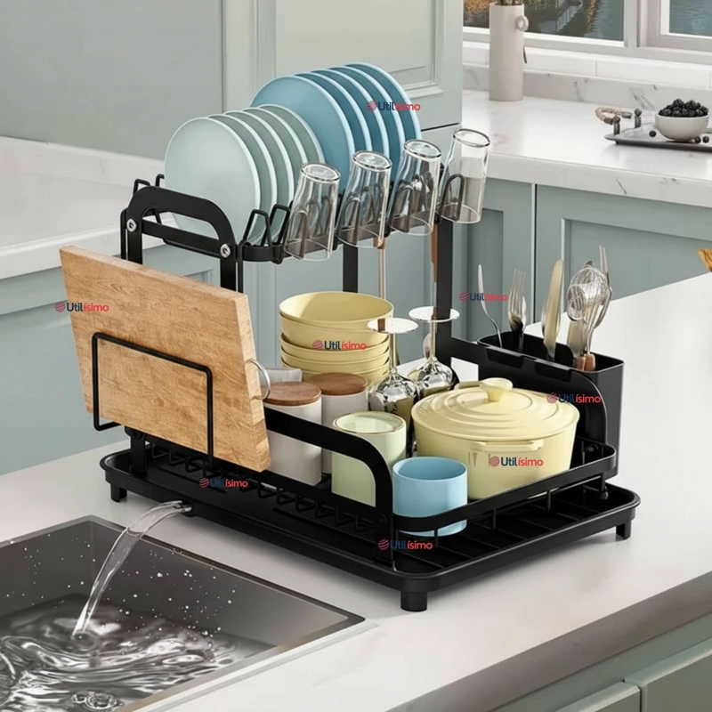 SECADOR ESCURRIDOR PARA PLATOS LOZA VAJILLA 2 NIVELES DRENAJE AUTOMATICO - 1