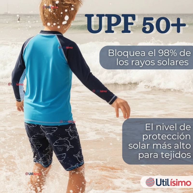 TRAJE DE BAÑO MANGA LARGA PANTALON CORTO 2 PIEZAS CORTE SPLIT NIÑO 3 A 9 AÑOS BLUE SHARK - 6