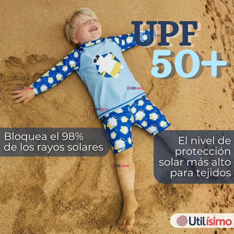 TRAJE DE BAÑO MANGA LARGA PANTALON CORTO 2 PIEZAS CORTE SPLIT NIÑO 3 A 9 AÑOS BLUE POLAR BEAR - 6