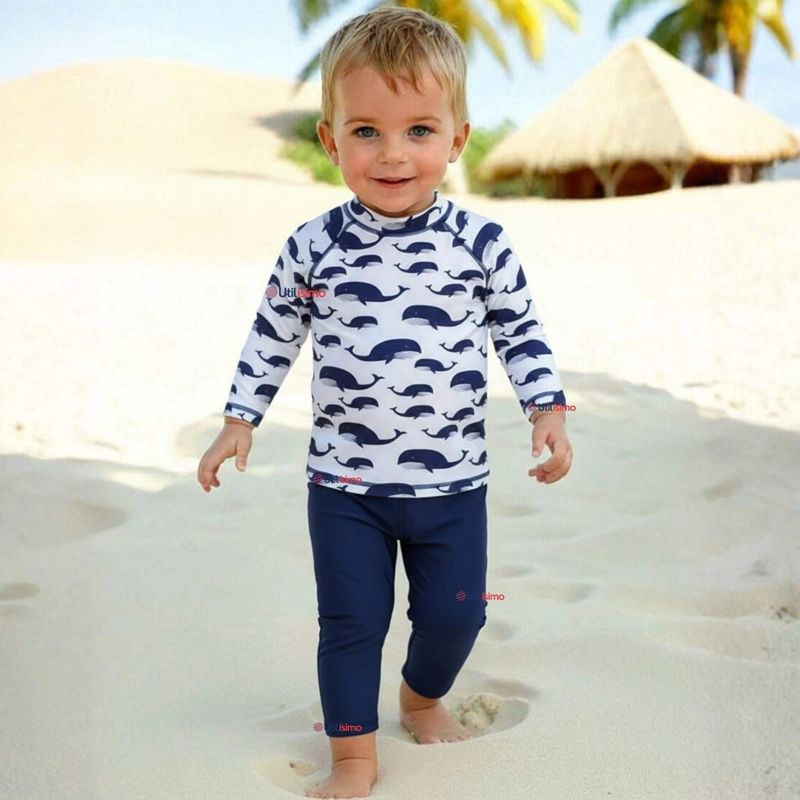 TRAJE DE BAÑO MANGA LARGA PANTALON LARGO 2 PIEZAS CORTE SPLIT NIÑO 3 A 9 AÑOS WHITE WHALE - 1