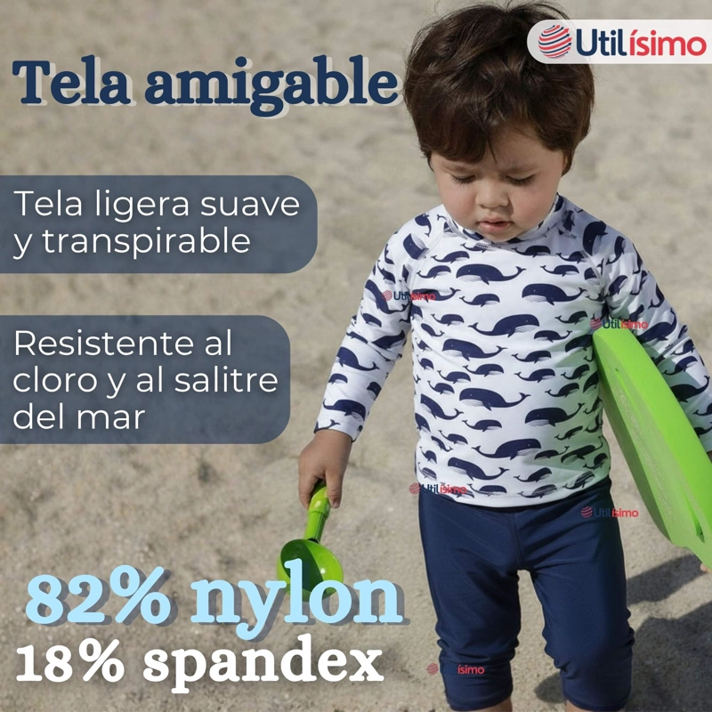 TRAJE DE BAÑO MANGA LARGA PANTALON LARGO 2 PIEZAS CORTE SPLIT NIÑO 3 A 9 AÑOS WHITE WHALE - 4
