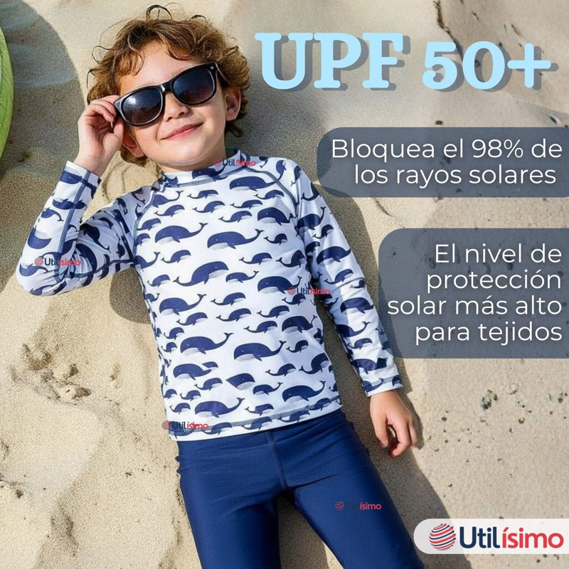 TRAJE DE BAÑO MANGA LARGA PANTALON LARGO 2 PIEZAS CORTE SPLIT NIÑO 3 A 9 AÑOS WHITE WHALE - 6