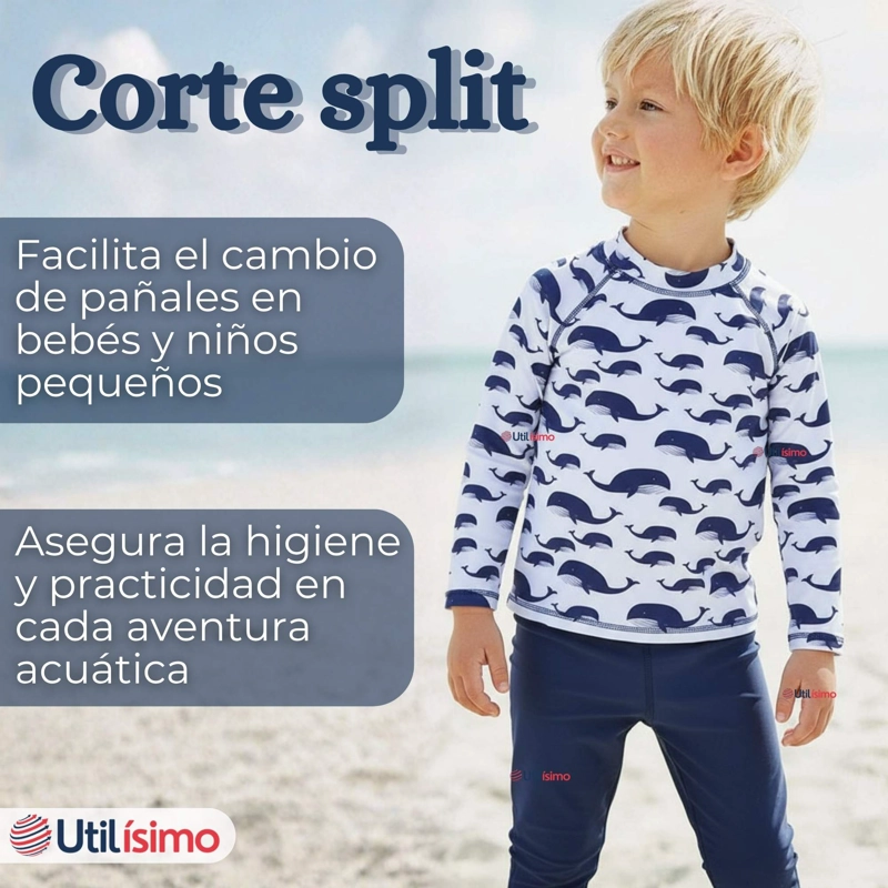 TRAJE DE BAÑO MANGA LARGA PANTALON LARGO 2 PIEZAS CORTE SPLIT NIÑO 3 A 9 AÑOS WHITE WHALE - 7