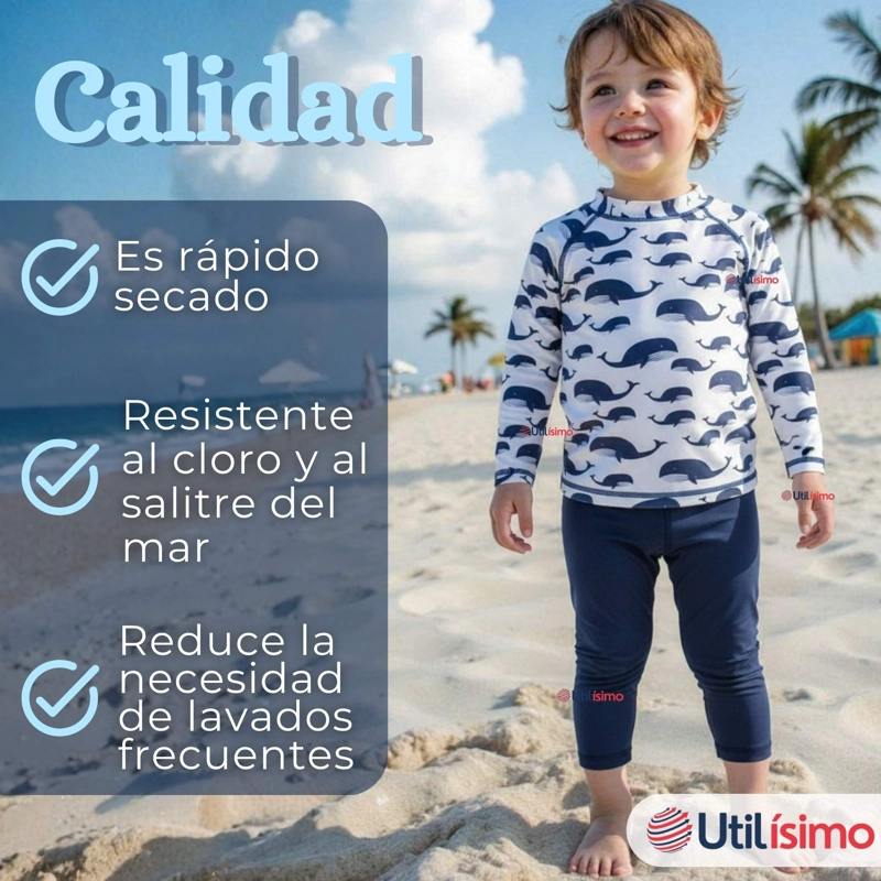TRAJE DE BAÑO MANGA LARGA PANTALON LARGO 2 PIEZAS CORTE SPLIT NIÑO 3 A 9 AÑOS WHITE WHALE - 8