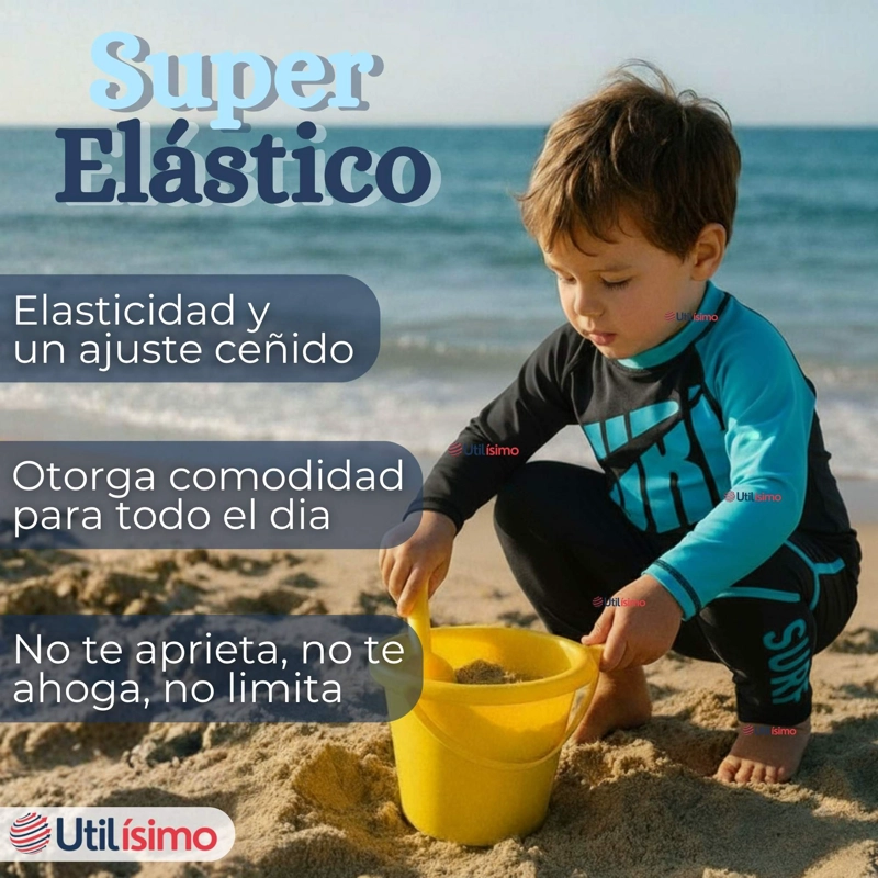 TRAJE DE BAÑO MANGA LARGA PANTALON LARGO PANTALON CORTO 3 PIEZAS CORTE SPLIT NIÑO 3 A 11 AÑOS BLACK - 7