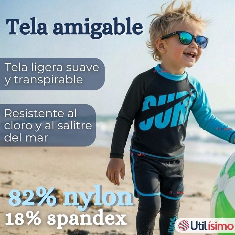 TRAJE DE BAÑO MANGA LARGA PANTALON LARGO PANTALON CORTO 3 PIEZAS CORTE SPLIT NIÑO 3 A 11 AÑOS BLACK - 4