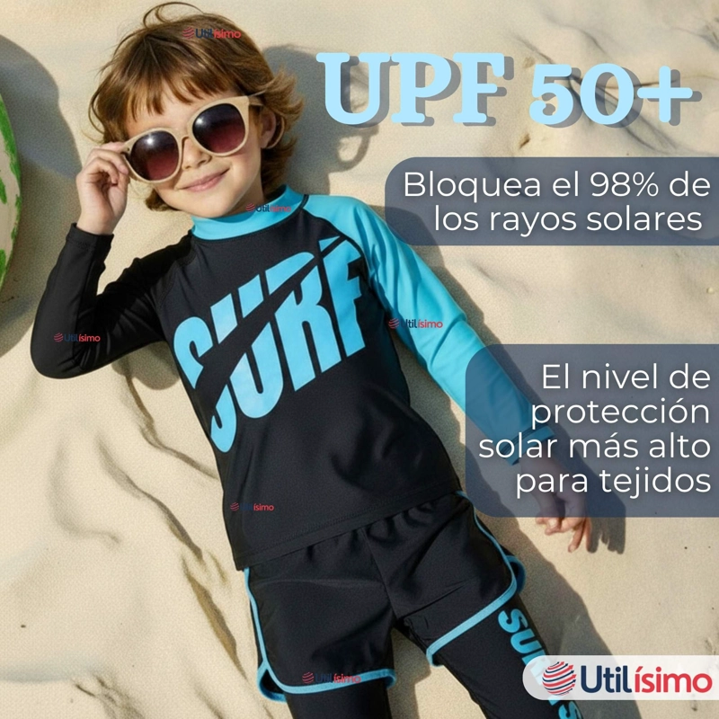 TRAJE DE BAÑO MANGA LARGA PANTALON LARGO PANTALON CORTO 3 PIEZAS CORTE SPLIT NIÑO 3 A 11 AÑOS BLACK - 6
