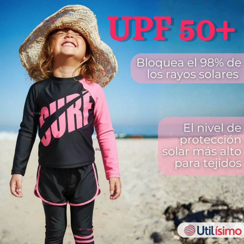 TRAJE DE BAÑO MANGA LARGA PANTALON LARGO PANTALON CORTO 3 PIEZAS CORTE SPLIT NIÑA 3 A 11 AÑOS BLACK - 5
