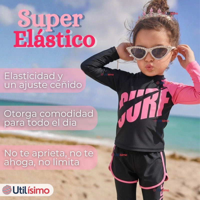 TRAJE DE BAÑO MANGA LARGA PANTALON LARGO PANTALON CORTO 3 PIEZAS CORTE SPLIT NIÑA 3 A 11 AÑOS BLACK - 6