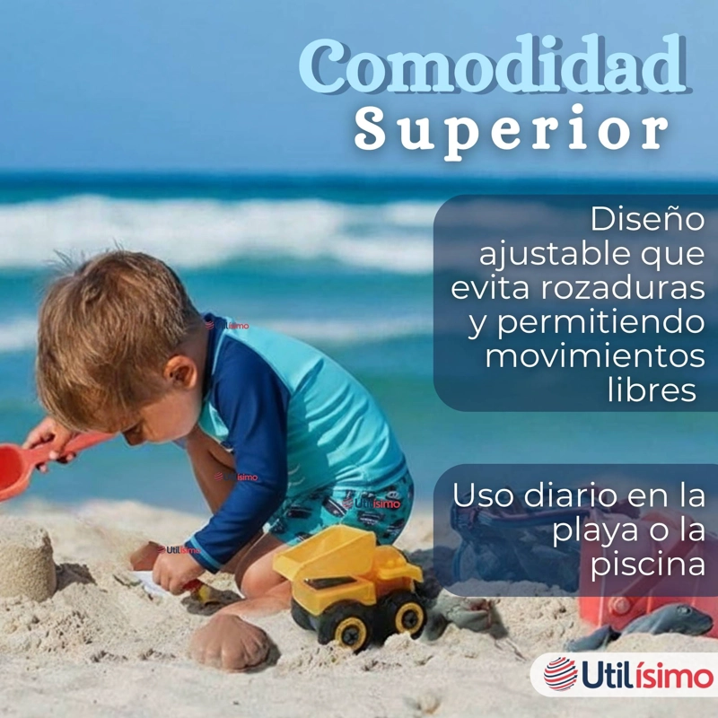 TRAJE DE BAÑO MANGA LARGA PANTALON CORTO 2 PIEZAS CORTE SPLIT NIÑO 3 A 9 AÑOS BLUE BOAT - 8