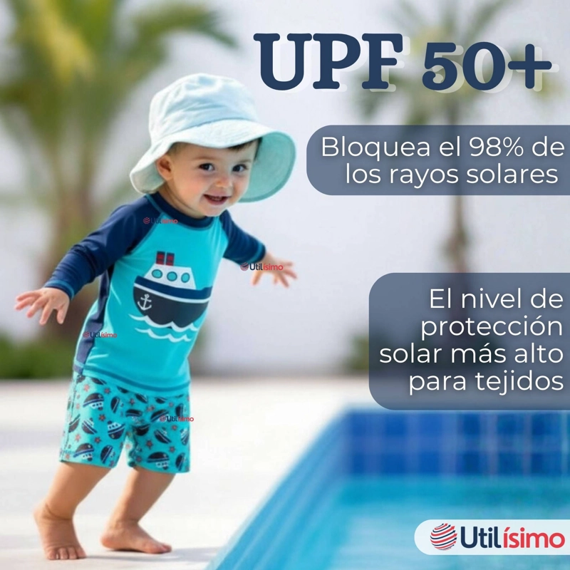 TRAJE DE BAÑO MANGA LARGA PANTALON CORTO 2 PIEZAS CORTE SPLIT NIÑO 3 A 9 AÑOS BLUE BOAT - 6
