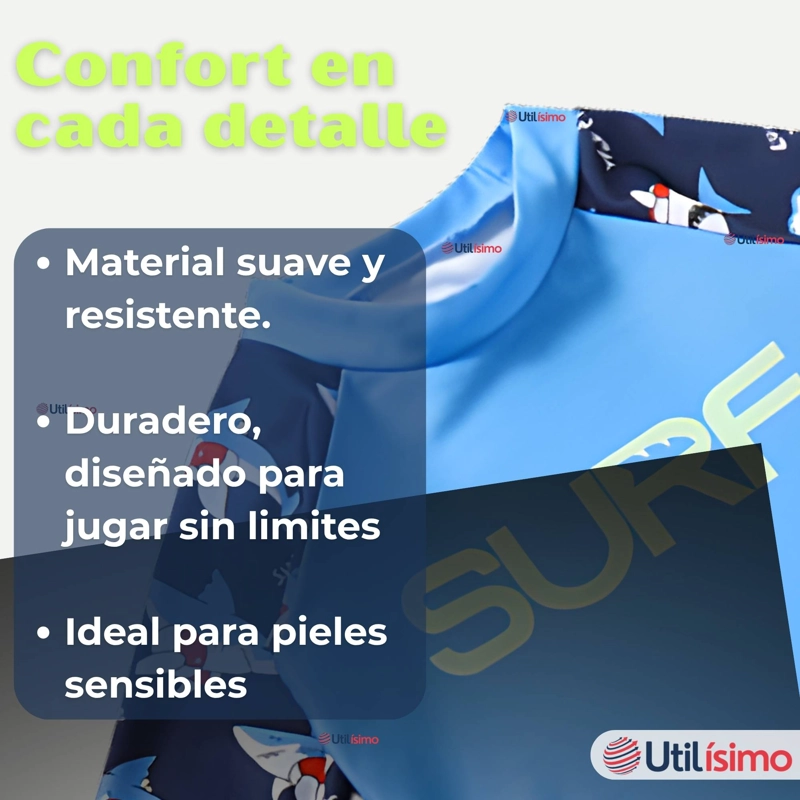 TRAJE DE BAÑO MANGA LARGA CON PANTALON LARGO Y PANTALON CORTO NIÑO DE 3 A 11 AÑOS BLUE SURF - 8