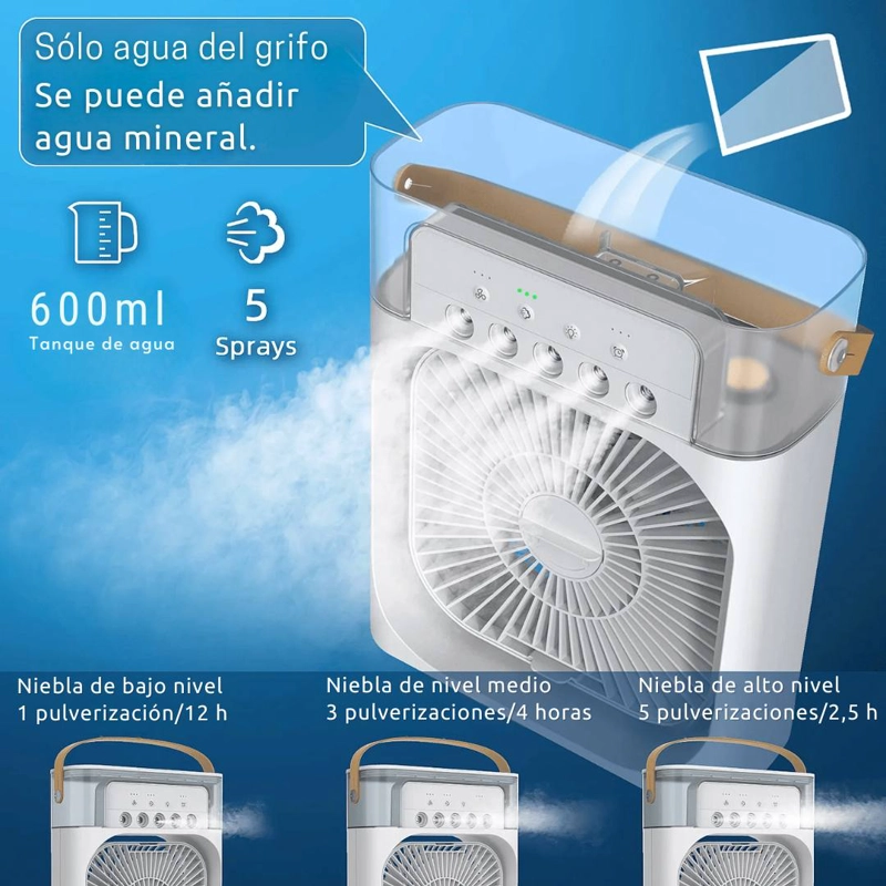 CLIMATIZADOR PORTATIL FRIO 4 EN 1 VENTILADOR HUMIFICADOR ENFRIADOR LAMPARA LED 220V USB - 6