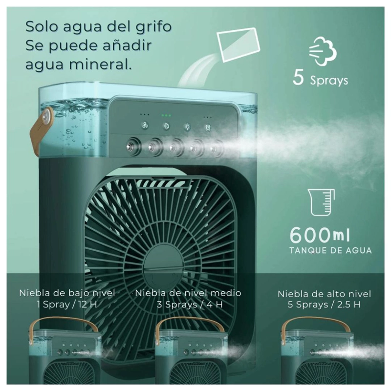 CLIMATIZADOR PORTATIL FRIO 4 EN 1 VENTILADOR HUMIFICADOR ENFRIADOR LAMPARA LED 220V USB - 3