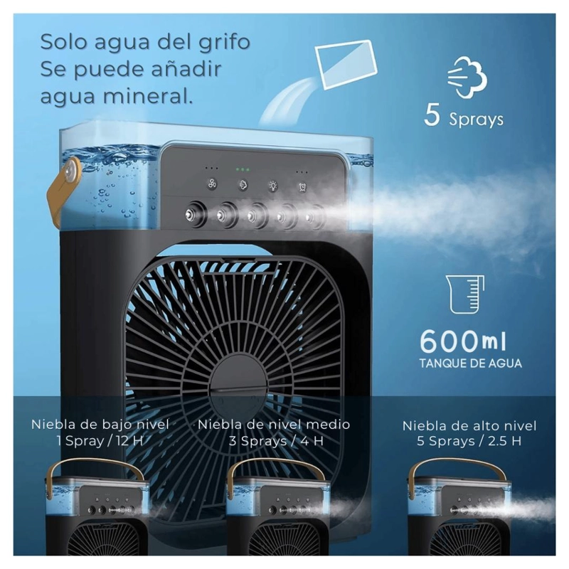 CLIMATIZADOR PORTATIL FRIO 4 EN 1 VENTILADOR HUMIFICADOR ENFRIADOR LAMPARA LED 220V USB - 3