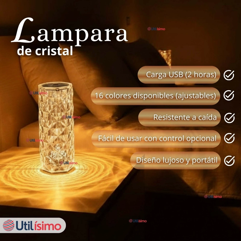 LAMPARA CRISTAL TACTIL USB TRANSPARENTE PARA MESA - 5