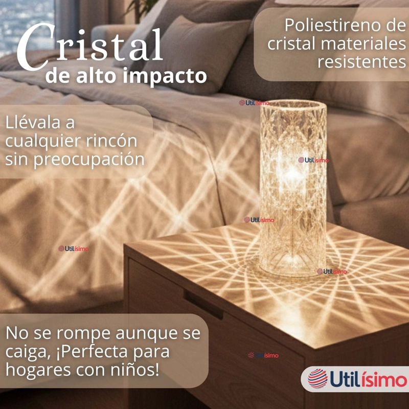 LAMPARA CRISTAL TACTIL USB TRANSPARENTE PARA MESA - 12