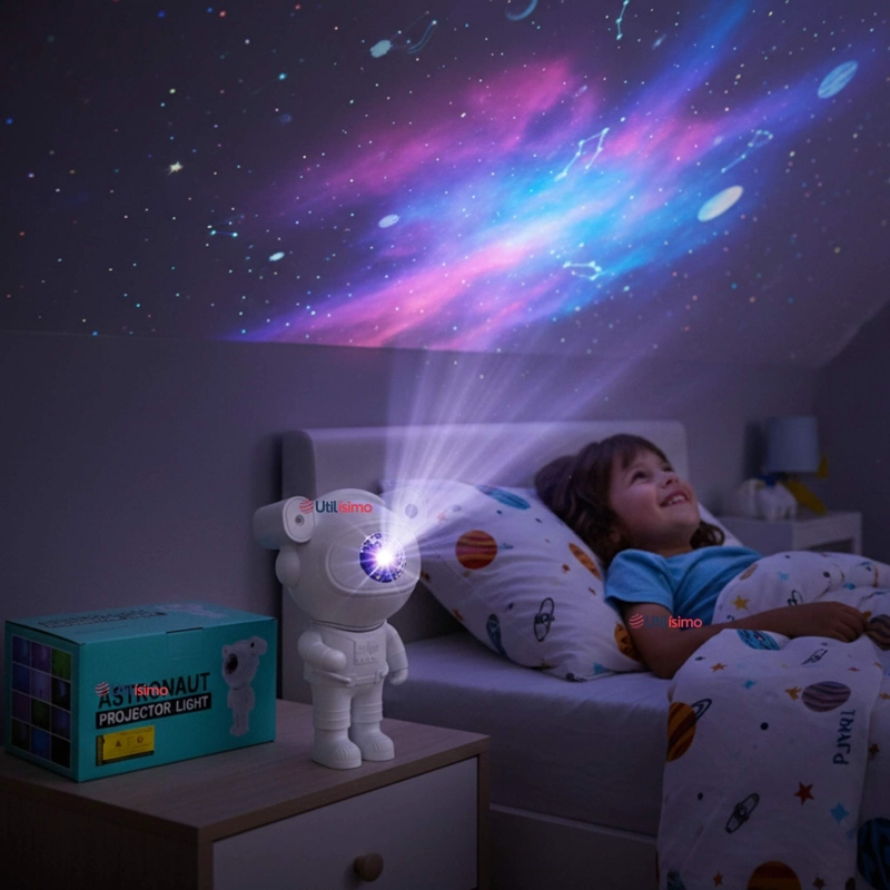LAMPARA PROYECTOR ASTRONAUTA DE GALAXIA LUZ LED CON BLUETOOTH - 1