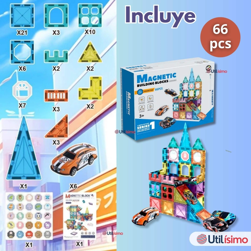 JUEGO BLOQUES DE CONSTRUCCION MAGNE TICOS 3D 66 PIEZAS PARA NIÑO O NIÑA - 3