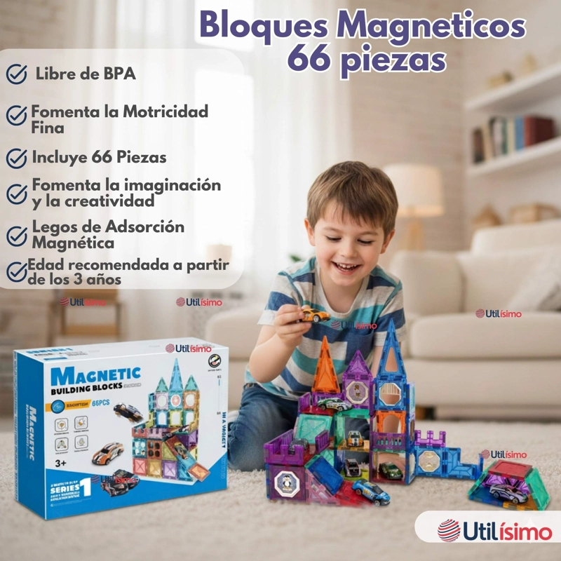 JUEGO BLOQUES DE CONSTRUCCION MAGNE TICOS 3D 66 PIEZAS PARA NIÑO O NIÑA - 5