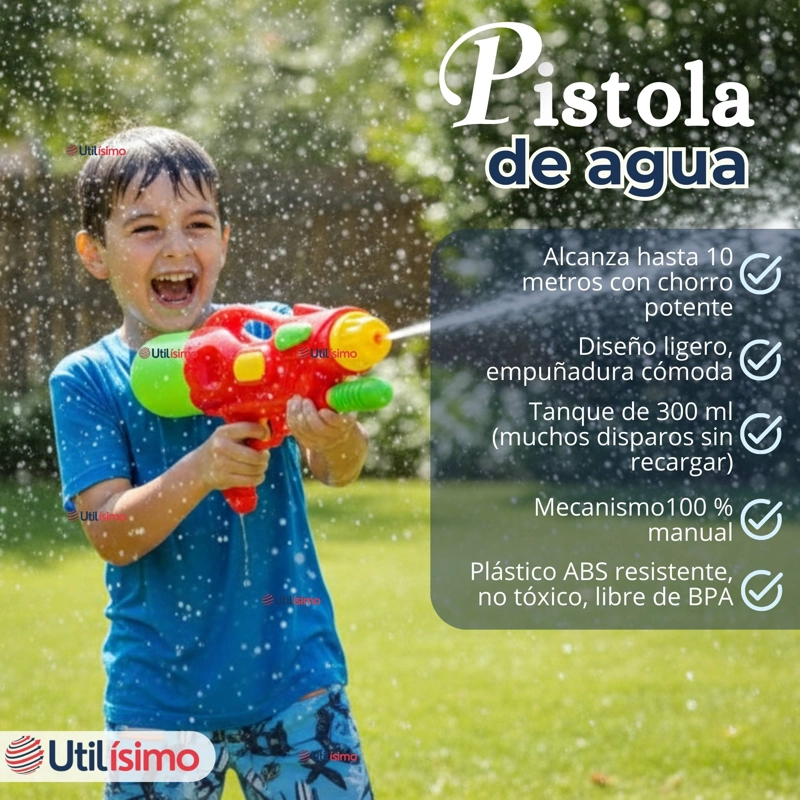 PISTOLA DE AGUA 300ML 32CM COLORES SURTIDOS JUGUETE LANZA AGUA NIÑO NIÑA - 4