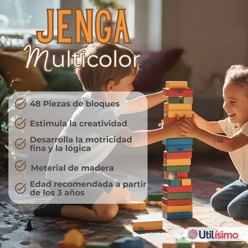 JENGA JUEGO DE MESA 48 PIEZAS MULTICOLOR MADERA ORIGINAL - 3